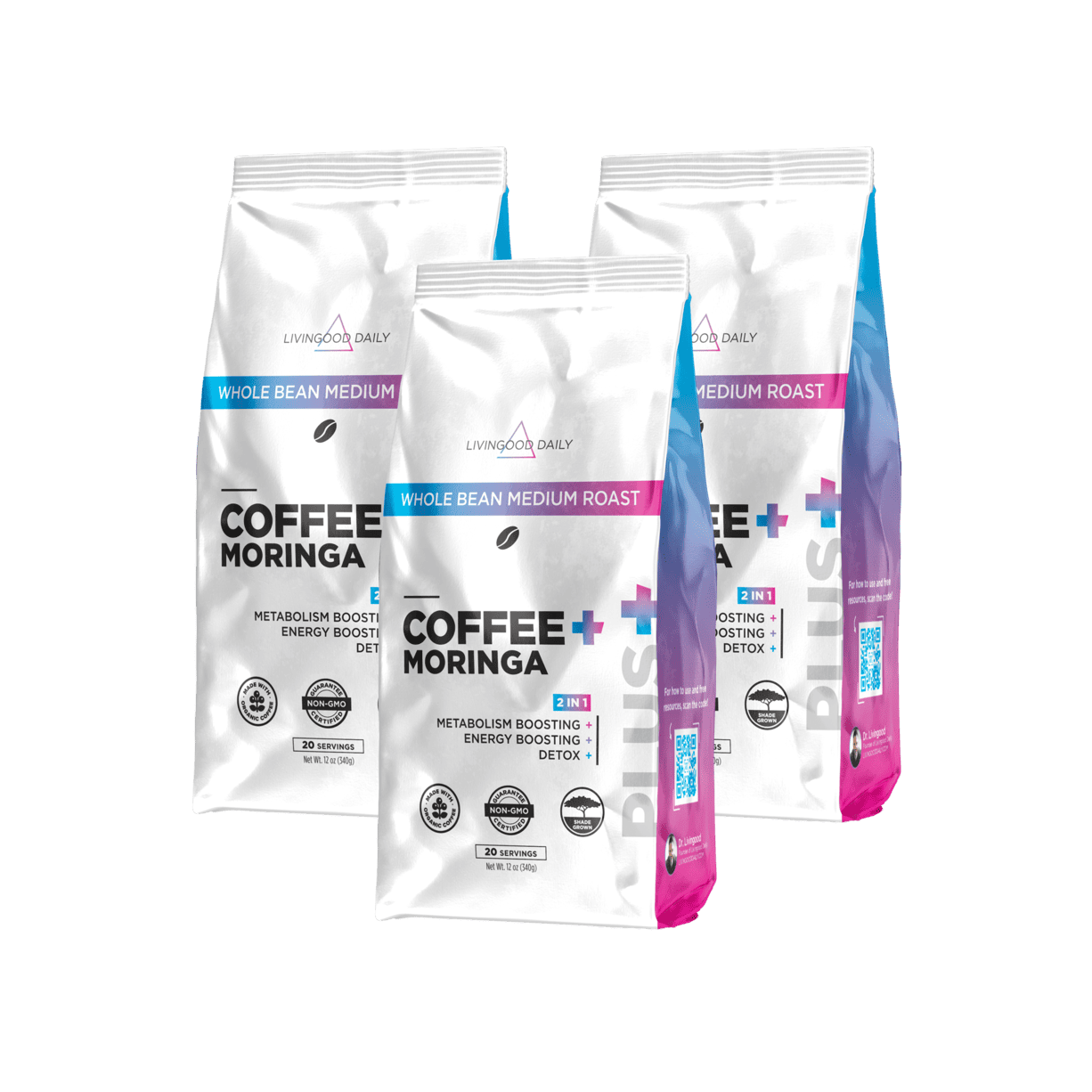 Livingood Daily Coffee + Moringa Whole Bean Medium Roast - (3-Pack)