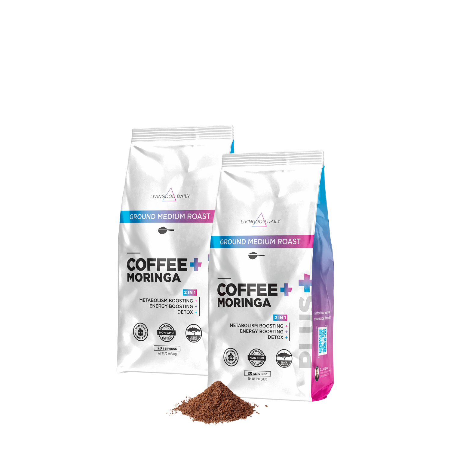 Livingood Daily Coffee + Moringa Ground Medium Roast - (2-Pack)