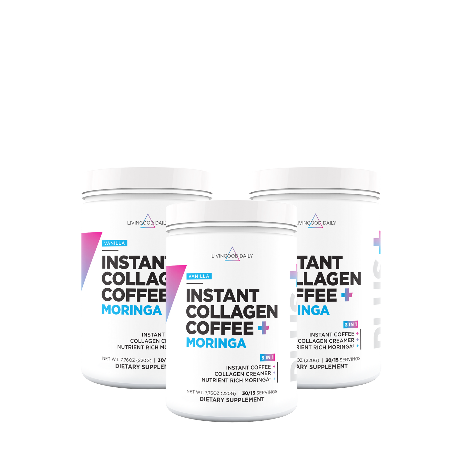 Livingood Daily Instant Collagen Coffee + Moringa (Vanilla) - (3-Pack)