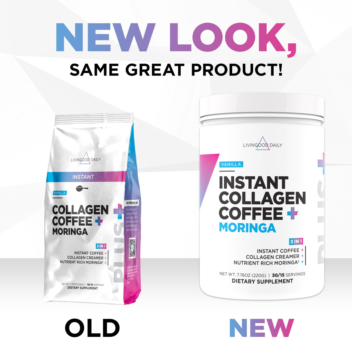 Livingood Daily Instant Collagen Coffee + Moringa (Vanilla) - (2-Pack)