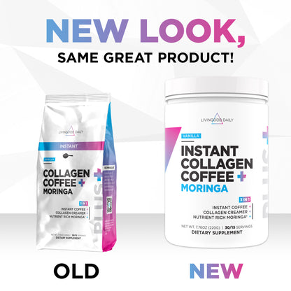 Livingood Daily Instant Collagen Coffee + Moringa (Vanilla) - (3-Pack)