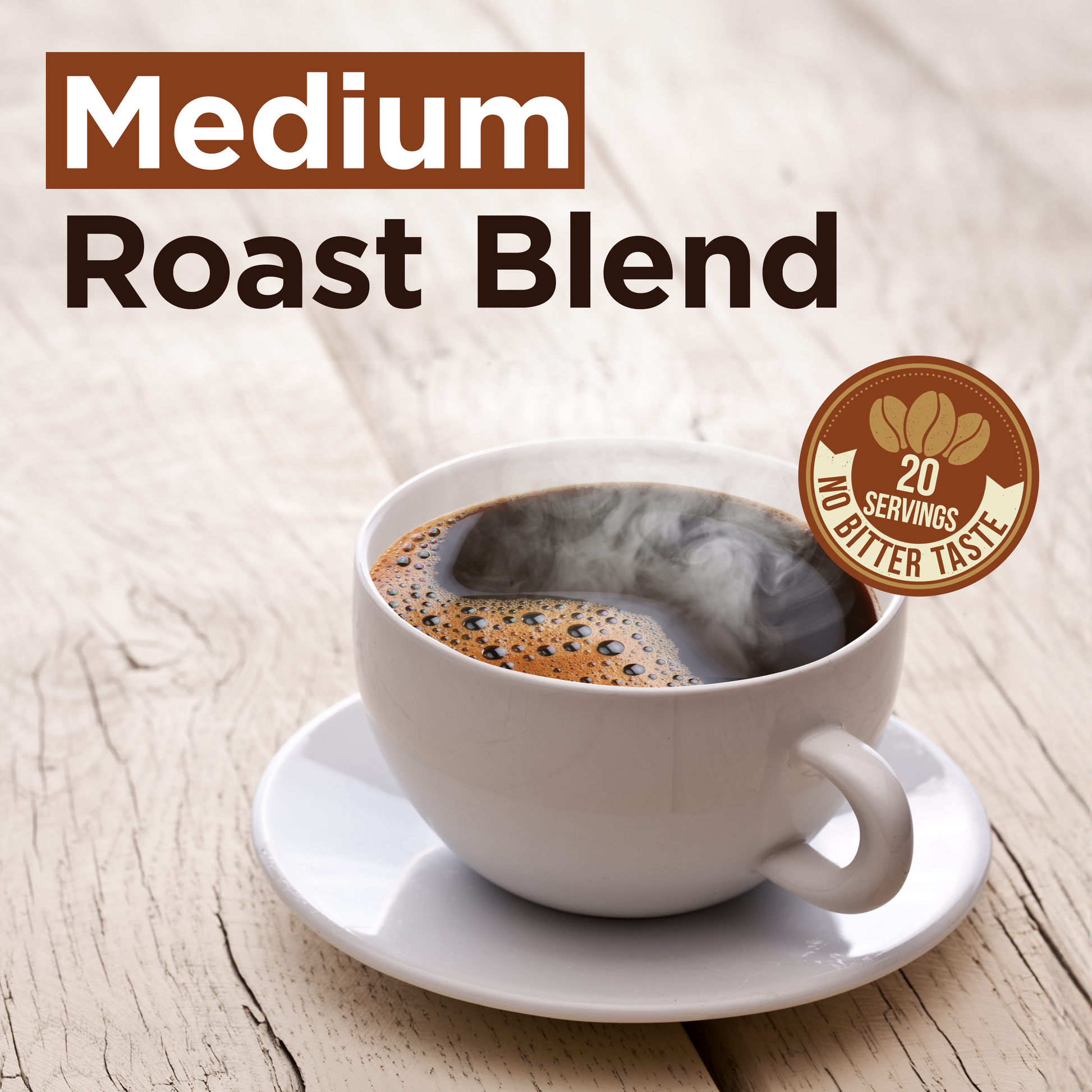 steaming medium roast coffee cup wooden table